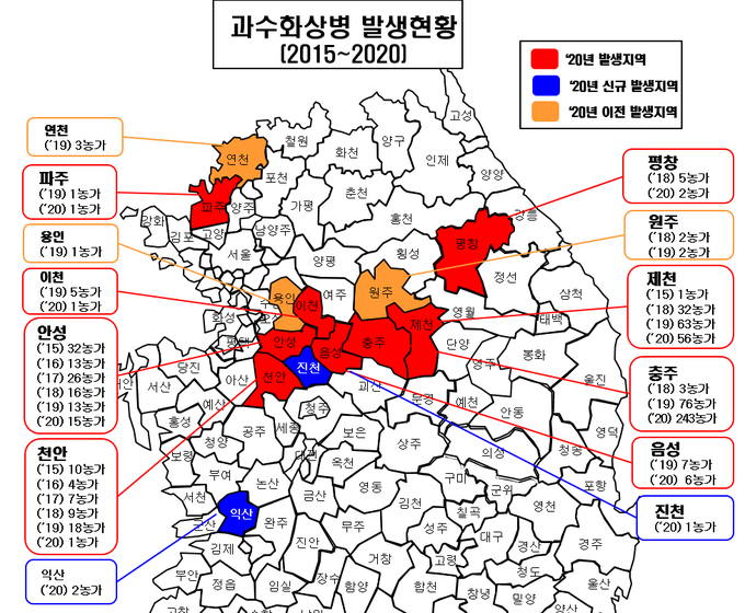 전국 과수화상병 발생현황 (2015~2020. 6.11)