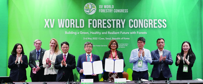 남태헌 산림청 차장(좌측부터 다섯번째)와 마리아 헬레나 세메도 유엔식량농업기구(FAO) 부사무총장(좌측부터 여섯번째)