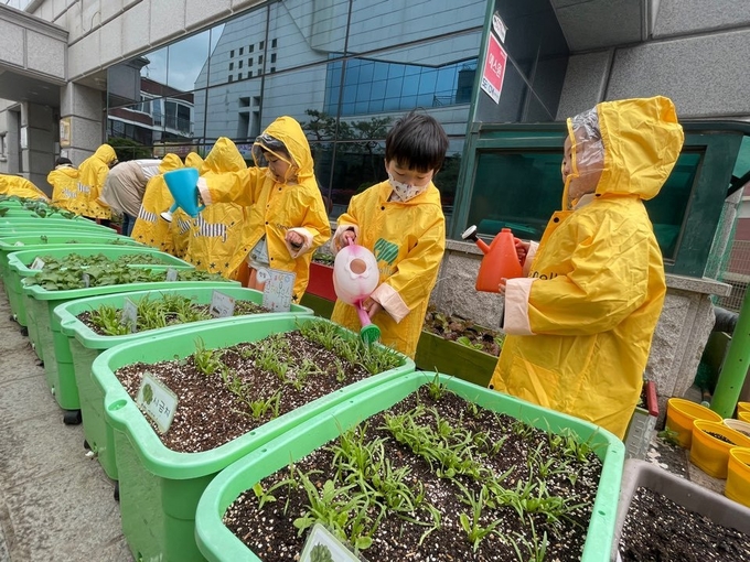 <strong>유아텃밭활동 물주기</strong>