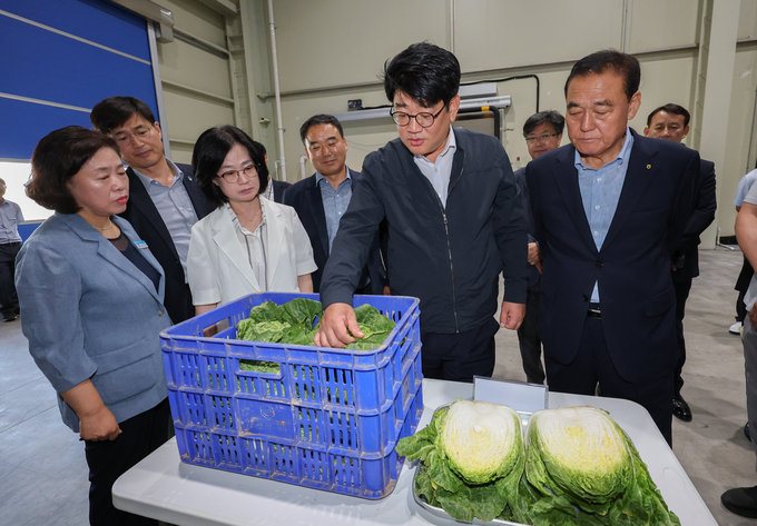 10일 충북 보은거점산지유통센터에서 권재한 농촌진흥청장은 봄배추 시에이(CA) 저장 상황을 점검했다.<사진제공=농촌진흥청>