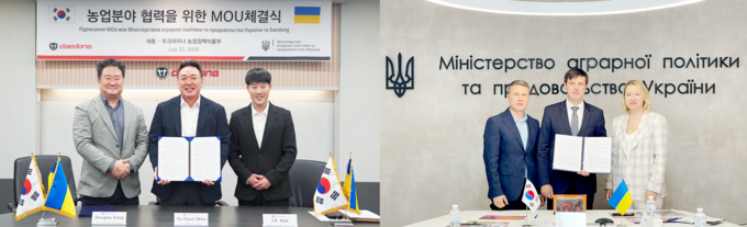 사진 왼쪽부터 대동 강덕웅 해외사업부문장, 원유현 대표이사, 한인기 CCE본부장, 우크라이나 올렉산더 데니센코 오데사주 의원, 타라스 비소츠키 우크라이나 농업부 장관 대행, 옥사나 오스마츠코 차관